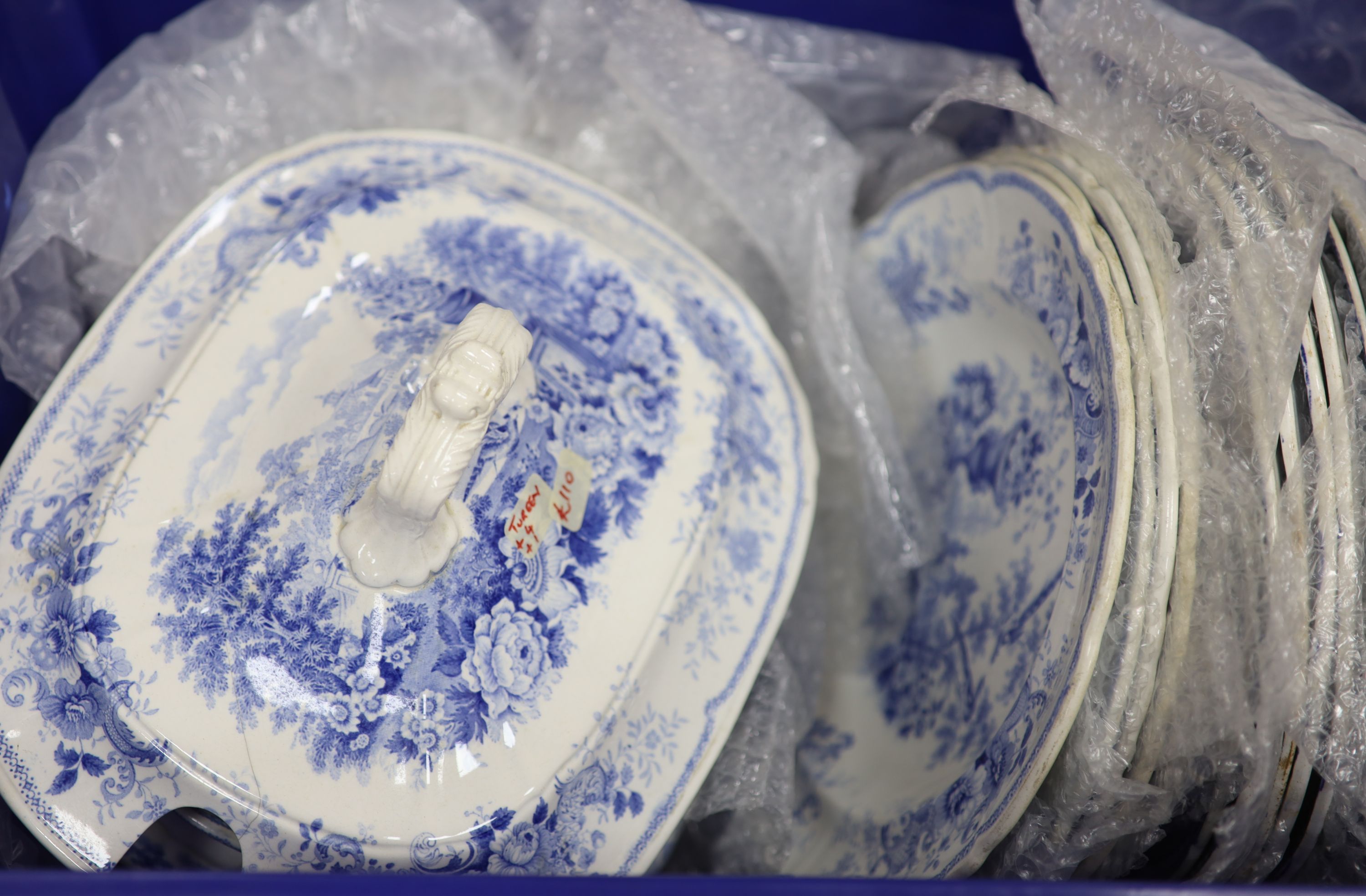 A quantity of Victorian blue and white dinner wares